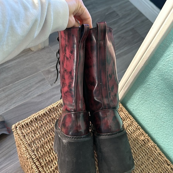 Dolls kill Current Mood Booked Out Combat Boots 5 preowned its dark red burgundy - Picture 9 of 13